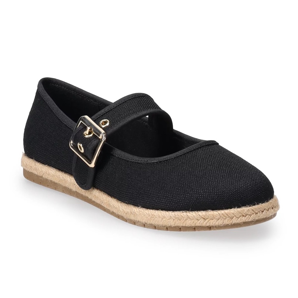 NWT LC Lauren Conrad Holland Espadrille Mary Jane Flats Black Size 9.5